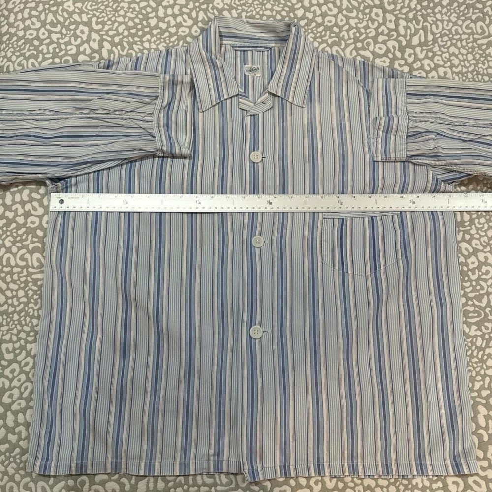 Nite Kraft Vintage 1940s Blue & white striped long sleeve button up top - Picture 3 of 8